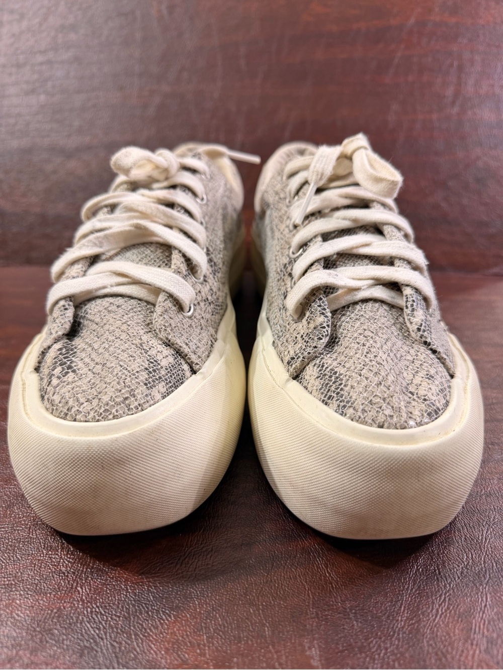 Zara Beige Snake-Print Platform Sneakers size 8